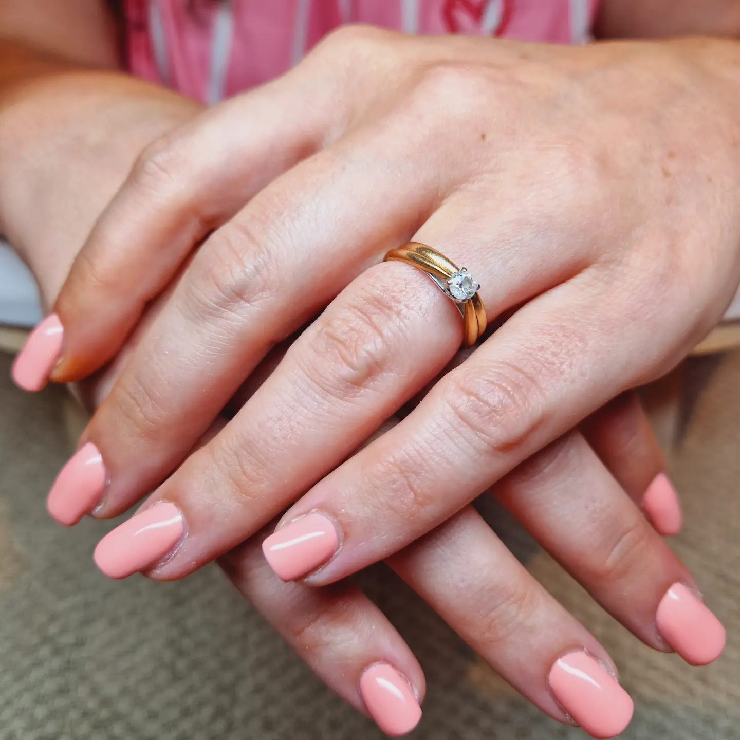 Glossy soft pink manicure